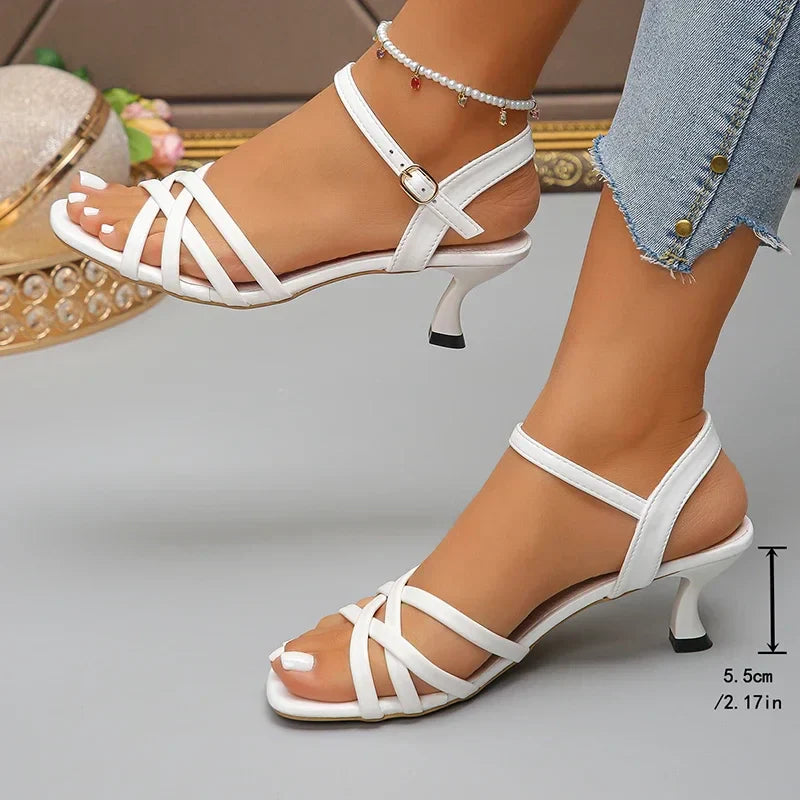 White Ankle Strap High Heels Sandals for Women Fashion Thin Heel Dress Shoes Woman 2025 Summer Cross Strap Party Sandalias Mujer